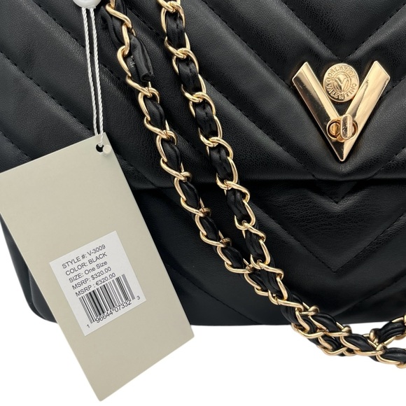 NWT Valentino Orlandi Black Quilted 2-way Handbag w/ Turn Lock & Trolley Pocket - Picture 4 of 13